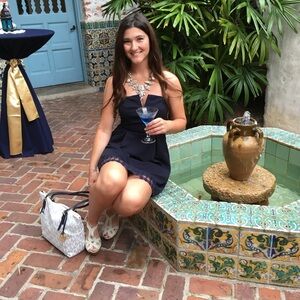 Elegant Navy Strapless mini-Dress with eyelet Accents